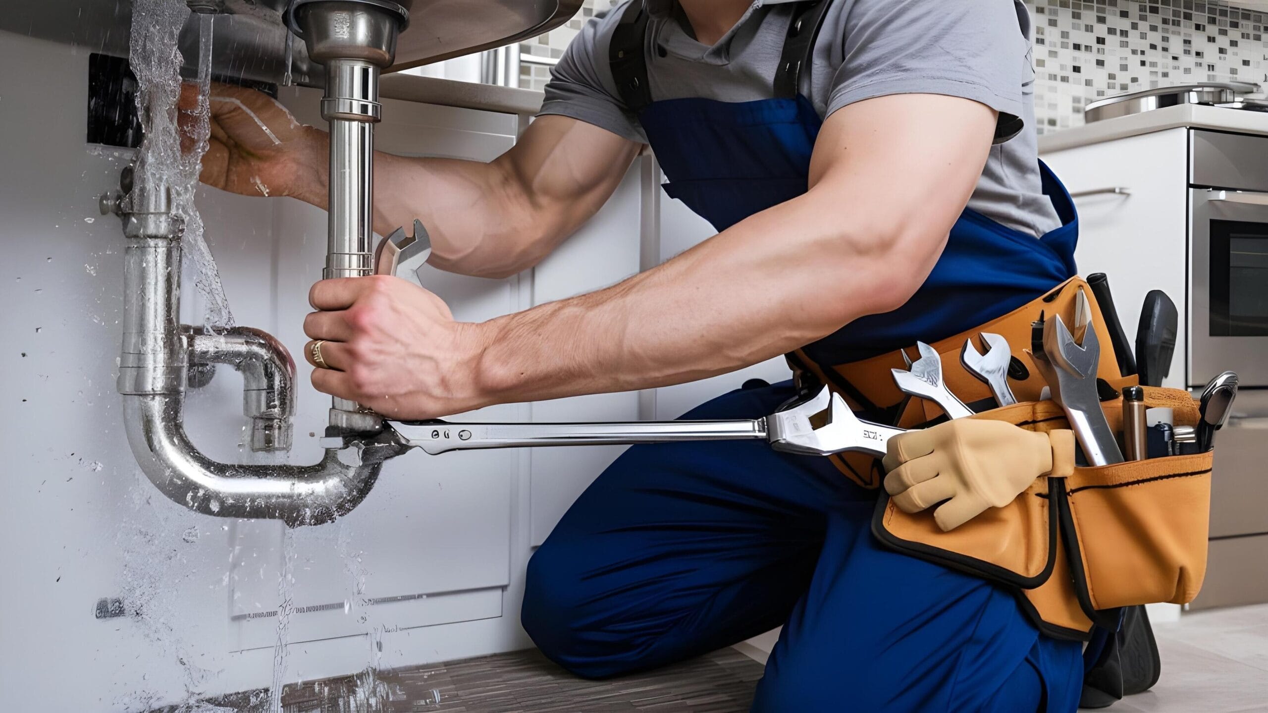 Plumber tightening a residential plumbing pipe in Newnan